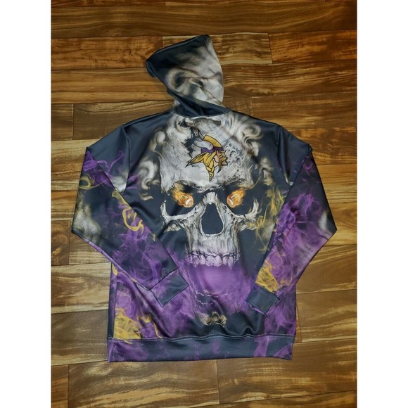 Minnesota Vikings All Over Print Sweatshirt Hoodie Double Sided Skull Size L/XL - Picture 3 of 5